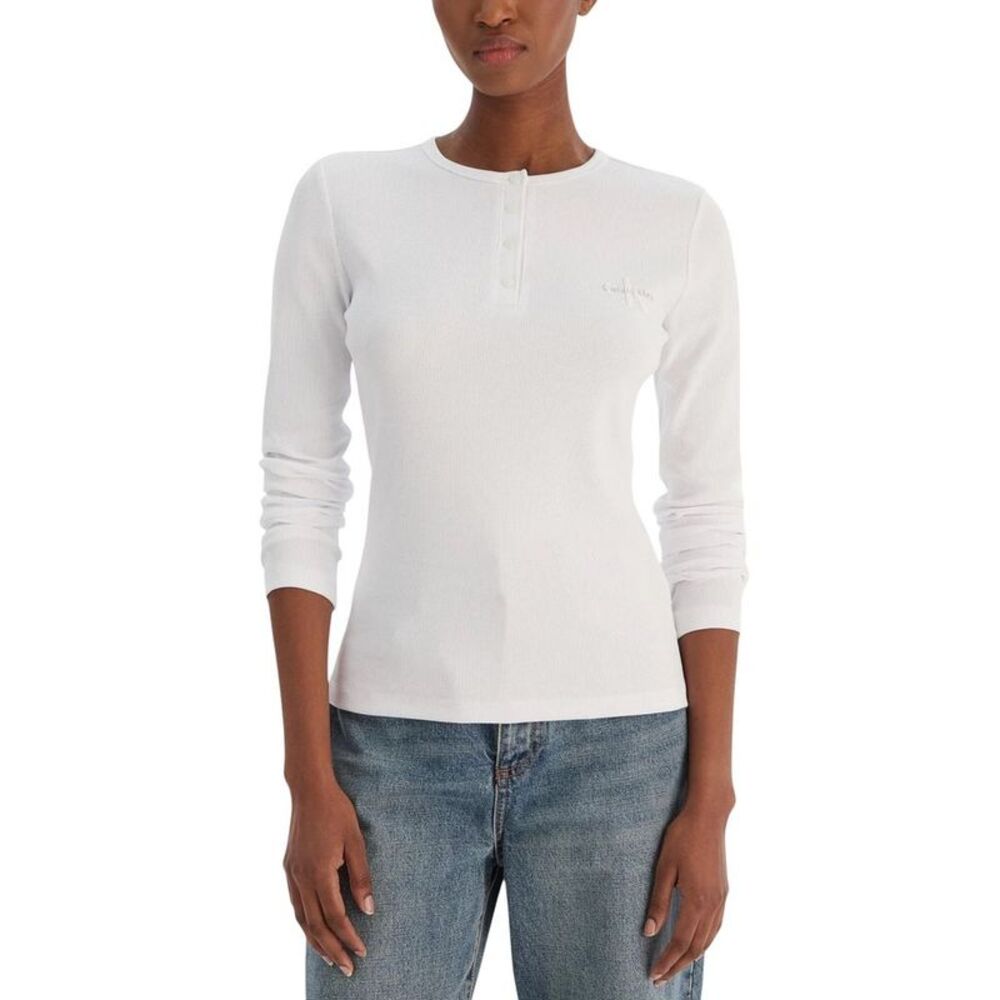 Calvin Klein Jeans White Cotton Long Sleeve Women's T-Shirt